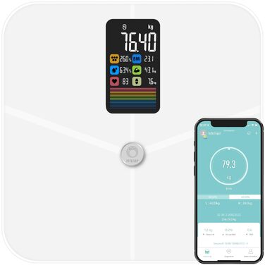 Ваги Fitleap з аналізом жиру та м'язів до 180 кг, з великим дисплеєм і додатком, вагами для ванної кімнати та шкалою жиру в організмі також підходять для великих ніг (білий)