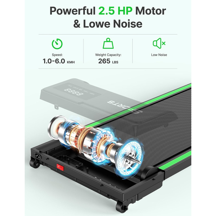 Бігова доріжка Dripex для дому, електричний килимок для ходьби 2.5 к.с. з РК-дисплеєм для дому - характеристика особливо компактного столу на біговій доріжці Poison Green