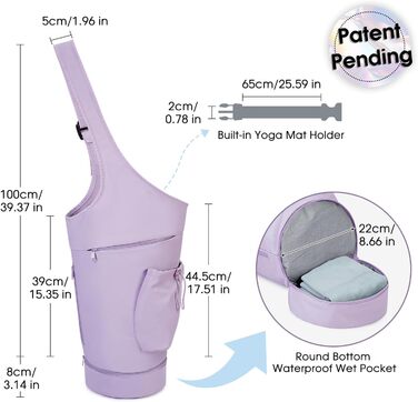Сумка для йоги з великим відкриттям Мішок для йоги з вологим відділенням і сумкою для пляшок Жіночий регульований плечовий ремінь Сумка для йоги для пілатесу Килимки для йоги (фіолетовий)