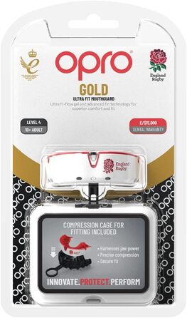 Капа OPRO Gold Level, спортивна капа для дорослих і дітей, з підвищеним комфортом для боксу, лакросу, ММА, бойових мистецтв, хокею та всіх контактних видів спорту (Англія Rfu, дорослі (10))