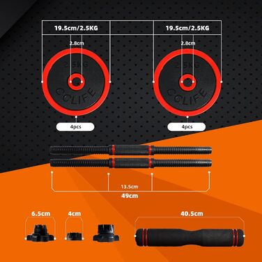 Набір залізних гантелей CCLIFE регульований зі з'єднувальною сталевою трубкою Гантелі Штанги Набір гантелей багатофункціональний професійний (червоний-40кг)