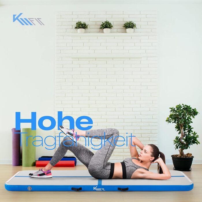 Килимок KM KM Fit Airtrack висотою 10 см Килимок для перекидання 3/4/5 м Надувний килимок для фітнесу Гімнастичний килимок в т.ч. Сумка для перенесення, електр. Набір повітряних насосів і фліків Стійкість до ультрафіолетового випромінювання Килимок для гі