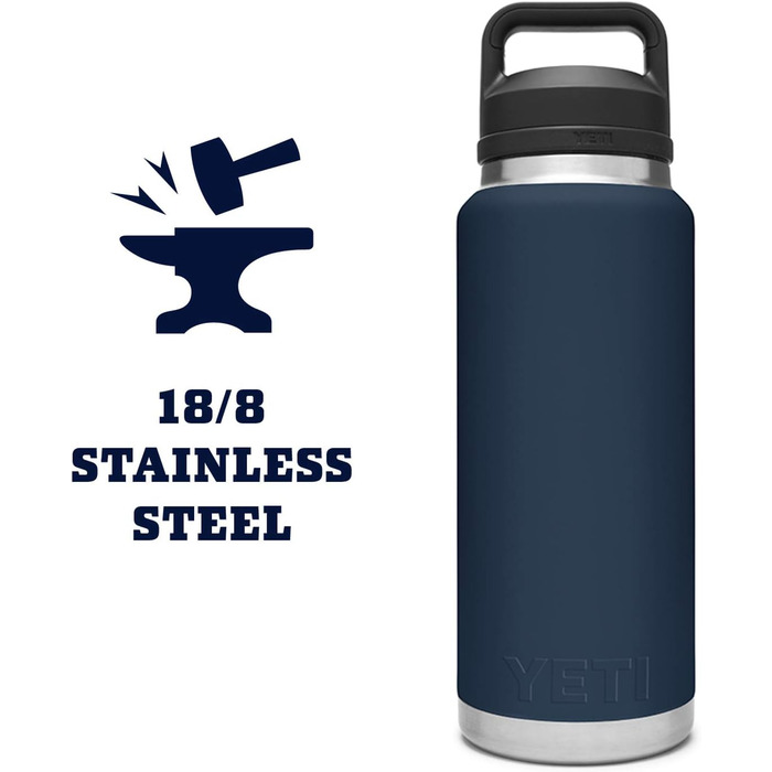 Термос-пляшка YETI Rambler, вакуумна, нержавіюча сталь, з кришкою, колір морський синій