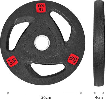 Олімпійські вагові пластини Ray 50мм, набір ваги штанги 2 шт. и, вагова пластина прогумована зі сталевим сердечником і ручками, з покриттям чорний - тренажери для дому, сучасний дизайн ((d) 2 x 15 кг)