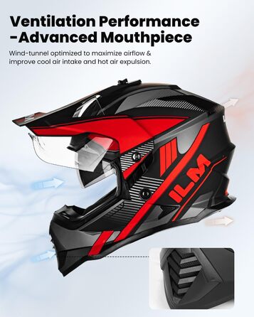 Мотошолом IL Dual Sport Adventure WS902 з сонцезахисним візором, Pinlock, ECE, для кросу, ATV, червоно-чорний, розмір S