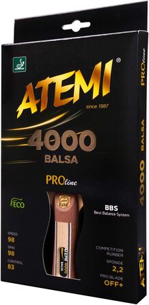 Ракетка для настільного тенісу Atemi 4000 (Balsa Wood) Pro Offensive Покращений контроль, швидкість, обертання Всі рівні 5-шарова, поверхня для змагань Оновлені ручки, кольори та упаковка