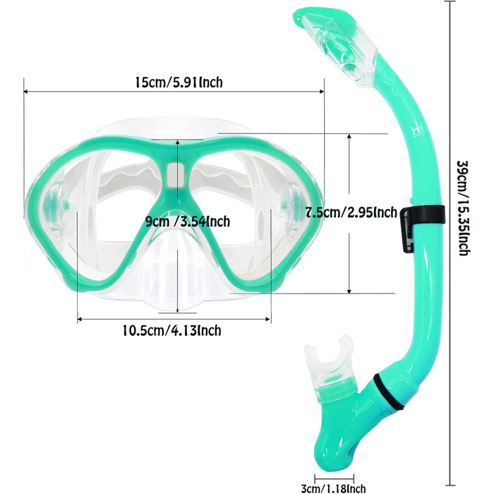 Дитячий набір трубок, Набір для дайвінгу Маска для підводного плавання Преміум Складна силіконова суха трубка та окуляри для дайвінгу проти протікання Професійний набір трубок для дітей (вода-зелена)