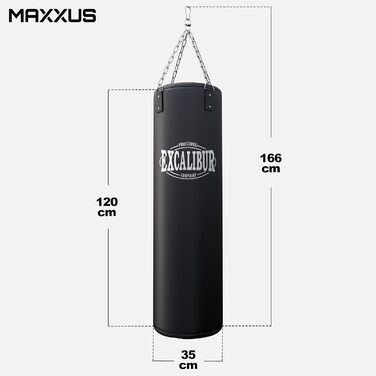 Боксерська груша MAXXUS PRO 120/100/80 - наповнена, підвісна, чотириточковий сталевий ланцюг, 120x35см / 100x30см / 80x30см, 20-34 кг - боксерська груша, боксерські груші, мішок з піском для боксу, ММА, муай-тай, кікбоксингу, бойових мистецтв 1 EXCALIBUR 