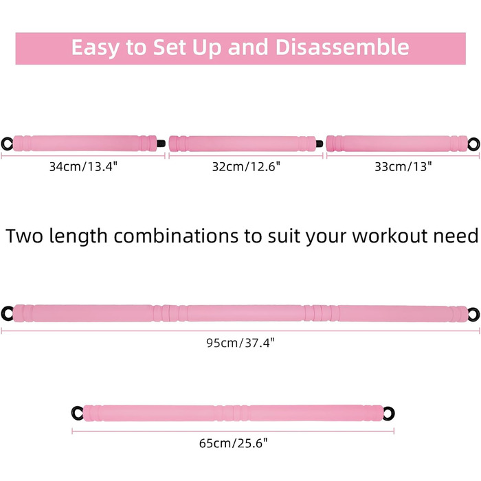 Штанга для пілатесу Topfinder зі стрічками опору (рожева)