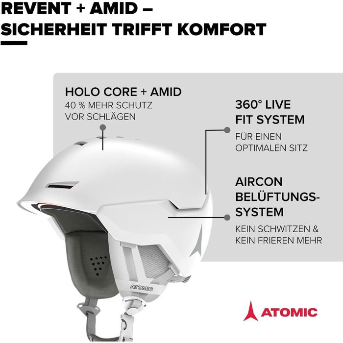 Гірськолижний шолом ATOMIC Revent AMID - унісекс для дорослих - Custom Fit & Precise Fit - Чудовий захист від ударів - Інноваційна система вентиляції 55-59 см Білий Верес