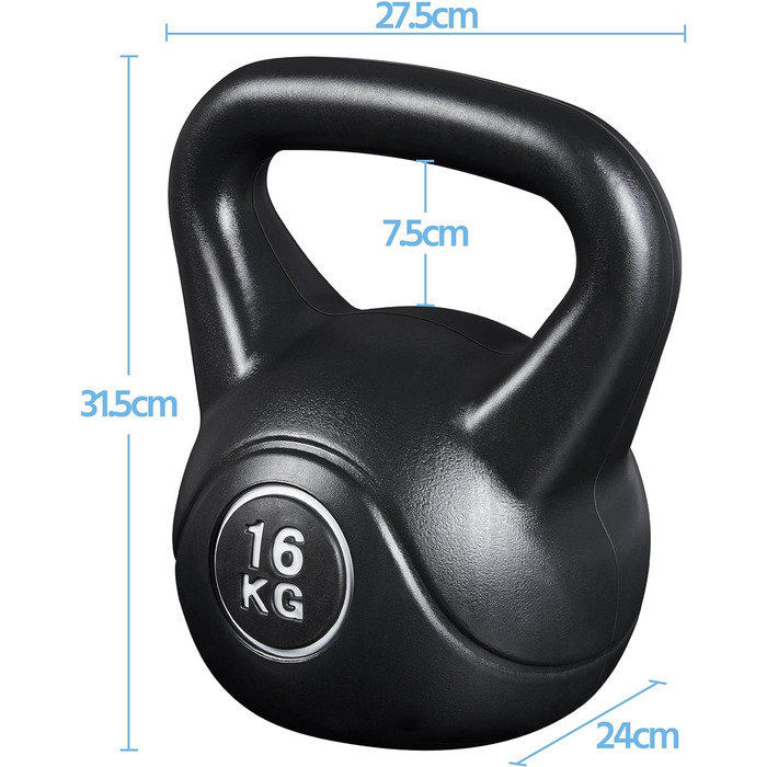 Гиря Yaheetech Kettlebell Sport з пластиковим покриттям 6-20 кг Обважнювачі для махових гантелей Гантель для силових тренувань і кросових тренувань 16,0 кілограмів