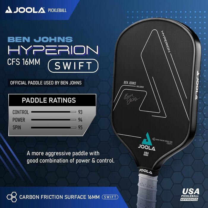 Весло JOOLA Ben Johns Hyperion CFS 16мм Swift Pickleball USAPA