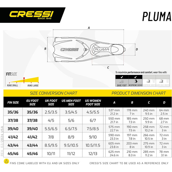 Сумка Cressi Pluma / Pluma - Преміум комплект плавників чорний/сріблястий 41/42 одномісний