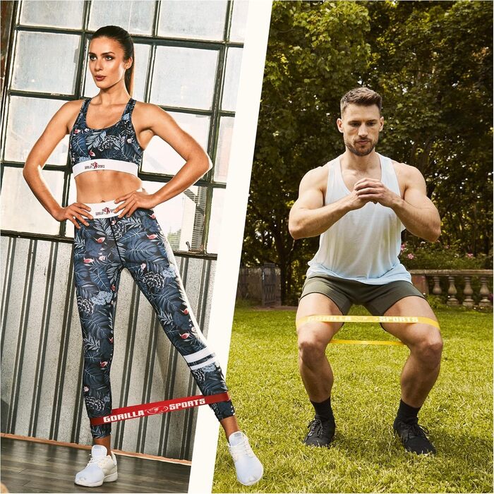 GORILLA SPORTS Набір фітнес-резинок 5 шт з чохлом, латекс, різні рівні опору, для тренувань, йоги, пілатесу, реабілітації