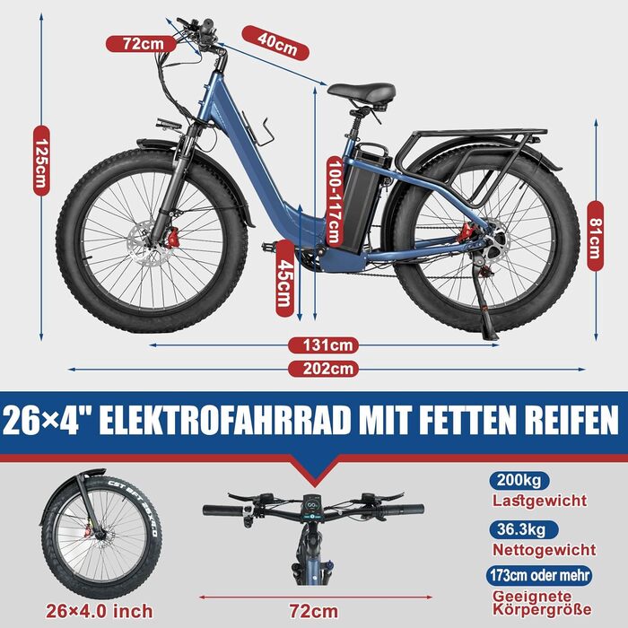 Електровелосипед  Skivogr E-Bike 30A/1440Wh, 26 Fatbike, 250 Вт, до 200 кг