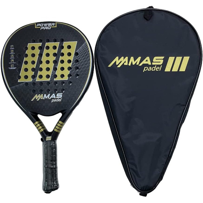 Ракетка MAS Padel Power Pro Padel, Золотий/Чорний, Унісекс, Дорослий, 100 карбонове покриття, Шорстка поверхня, Висока продуктивність