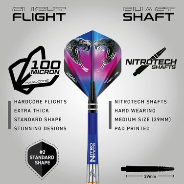 Дартси Red Dragon Peter Wright Snakebite Rainbow Mamba 18 г, 90% вольфрам, софт-тіп, з насадками Snakebite та карткою Checkout