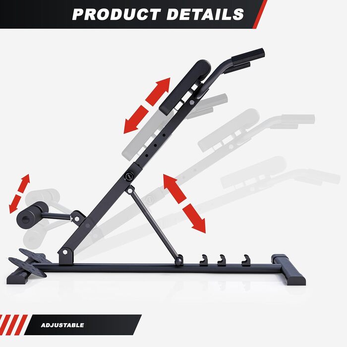GORILLA SPORTS® Гіперекстензія для спини, складана, регульована, сталева, до 150 кг, чорна – тренажер для спини та пресу для дому