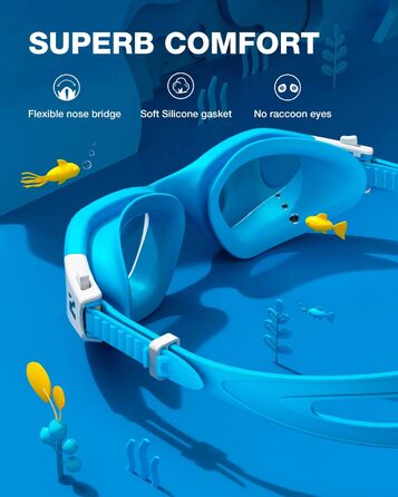 Дитячі окуляри для плавання ZIONOR G1MINI, антивідблискові, комфортні, антифог, UV-захист, для дівчаток і хлопчиків 6-14 років, синьо-білі, без поляризації