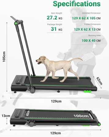 Бігова доріжка THERUN 2.5 к.с., амортизація, тиха, зелена