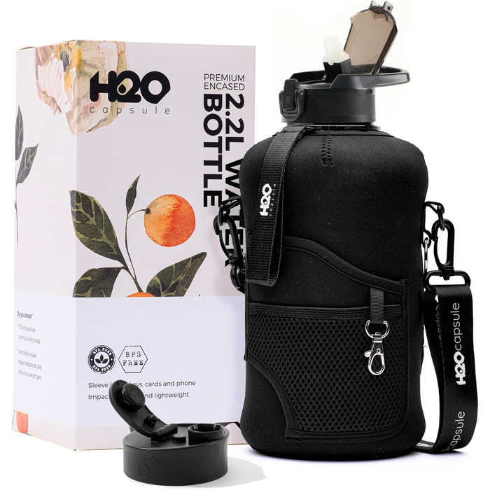Пляшка для води H2O Capsule 2.2 л з чохлом і трубочкою, BPA-free, спортивна, з ручкою, велика, багаторазова, 74oz