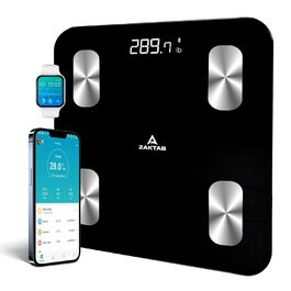 Розумна вага ZAKTAB Bluetooth з аналізом складу тіла, BMI, жиру, м'язів, LED-дисплеєм, авто-вимкненням, до 180 кг, загартоване скло