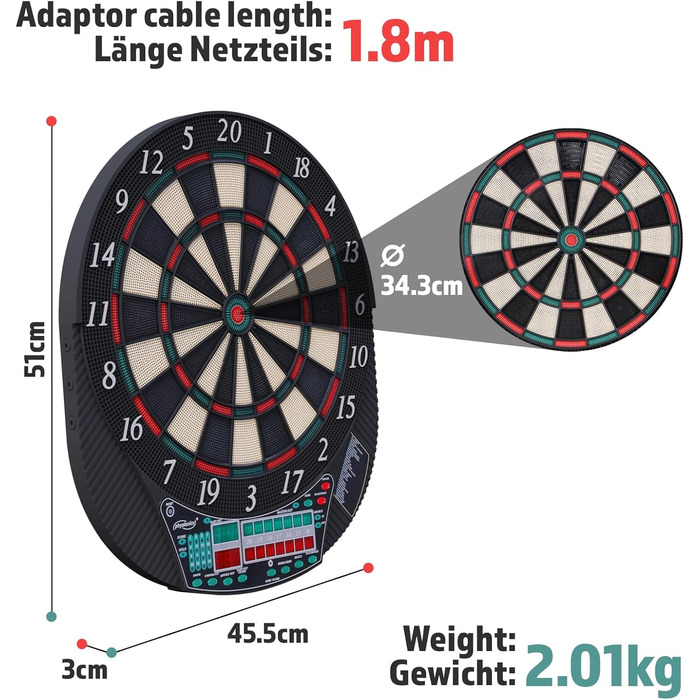 Фізіоніка Електронна дошка для дартсу, 100 ігор, 12 стріл, Модель 3