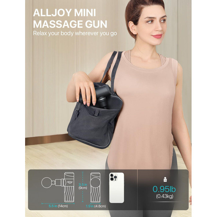 Масажний пістолет ALLJOY, 3200 об/хв, 4 головки, 4 рівні, USB C, ультратихий