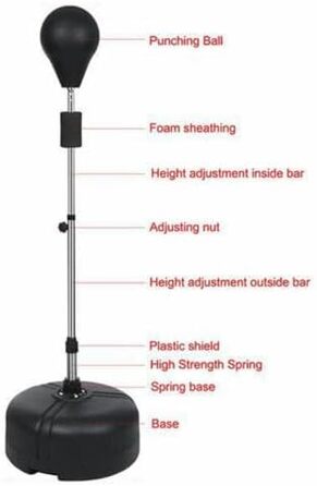 Боксерський м'яч DAOHHFO, боксерська груша стоячи Регульована підставка для боксерської груші Регульована по висоті підлогова коробка Швидкісний м'яч Лампа для боксу регульована по висоті від 120 см до 160 см для дітей і дорослих (чорний