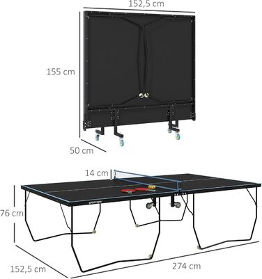 Стіл тенісний складаний SPORTNOW з аксесуарами, 274x152.5x76 см (чорний)