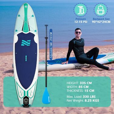 Надувна SUP-дошка 28,9×86,4×15,2 см з рюкзаком, насосом, нековзким покриттям, чохлом для телефону, ультралегке падлборд для дорослих