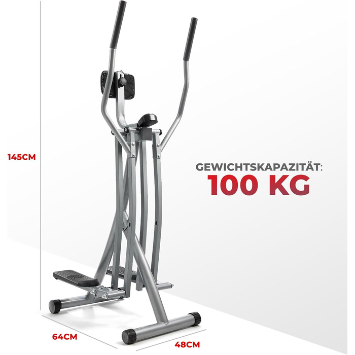 Орбітрек Sunny Health & Fitness SF-E902, повітряний кросстрейнер з LCD-монітором, складний, максимальна вага 100 кг, довжина кроку 762 мм, домашній тренажер, чорний