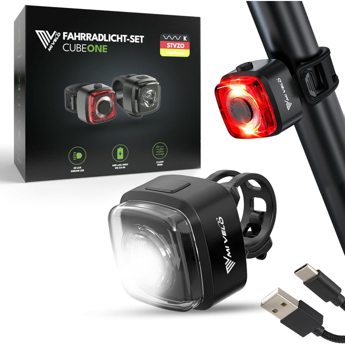Набір велосипедних ліхтарів Cube StVZO, USB-зарядка, водонепроникні LED фари та задній ліхтар, надяскраве освітлення для велосипеда
