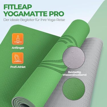 Fitleap Йога-мат Pro з екологічного TPE, нековзкий, гіпоалергенний, без шкідливих речовин, для пілатесу, фітнесу та гімнастики