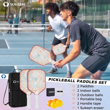 Набір Sukeen Pickleball 2 весла, скловолокно, стрічка, сумка для початківця