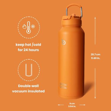 Спортивна пляшка для води bottlebottle, 1л, ізольована, нержавіюча сталь, з трубочкою та контейнером для пігулок, помаранчева