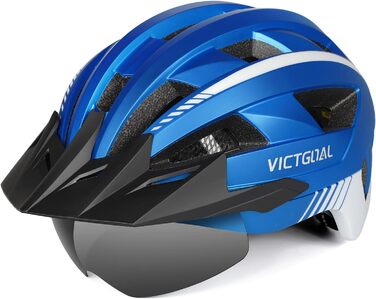 Шолом VICTGOAL MTB Metalblue L з козирком і LED-ліхтарем