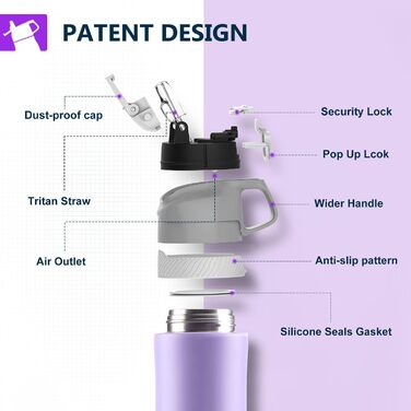 Термобутилка FEIJIAN FJbottle 550 мл з щіткою, фіолетова, нержавіюча сталь