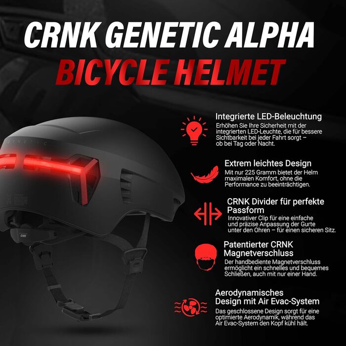 Велосипедний шолом Genetic Alpha з LED-підсвіткою, ультралегкий аеродинамічний шолом для чоловіків і жінок, магнітна застібка, ідеальна посадка, захист EPS+PC