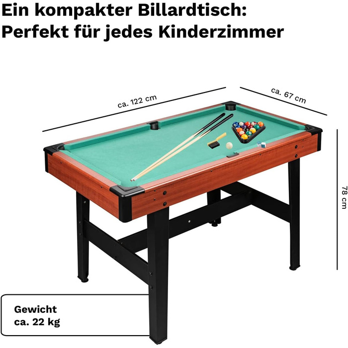 Більярдний стіл 4ft для дітей та дорослих, 122x67x78 см, зелений