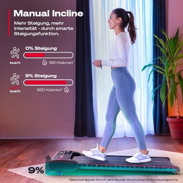 Бігова доріжка Sportstech Walking Pad до 6 км/год, ручний нахил 9%, дистанційне та додаткова керування, LCD-дисплей, крокомір, компактна, на колесах, до 120 кг