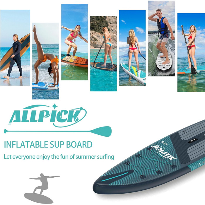 Набір плат ALLPICK Premium SUP Надувна дошка для веслування стоячи З універсальним кріпленням для камери Повні аксесуари Регульоване весло Початківці та просунуті 180 кг (Преміум Зелений)