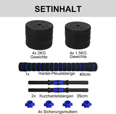 Набір гантелей Арні, Набір з 2 гантелей 27 мм, Гантелі та штанга з обтяженнями від 10 кг до 40 кг, Extra Long Connecting Bar - Пластикове фітнес обладнання для дому ((год) 20кг - Синій)