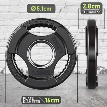 Олімпійські вагові пластини PhysKcal - Комплект, діаметр отвору Ø50 мм 1,25-20 кг, Чорний - Вагові пластини, Обважнювачі для гантелей, Пластини для фітнесу Гумові обважнювачі для штанги і гантелей (б.) 4 х 1,25кг Встановлений)