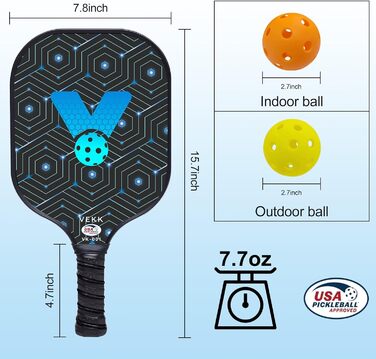 Набір ракеток VEKK Pickleball 4 шт., графітове скловолокно, схвалено USAPA