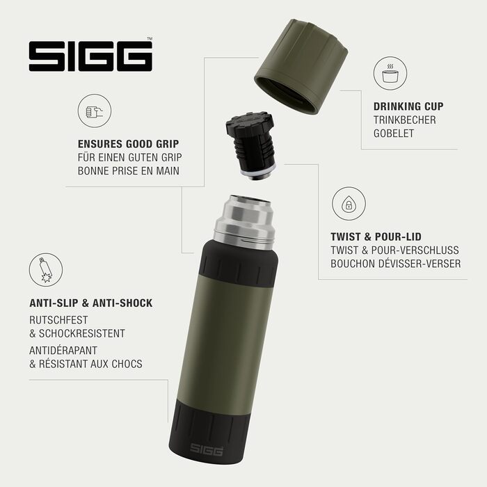 Термос SIGG Alpine Star 0.75 л – ізольована пляшка для напоїв, нержавіюча сталь 18/8, зелений, утримує тепло 20 годин, холод 72 години, для кемпінгу та подорожей, з чашкою, герметичний, без BPA