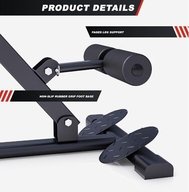 GORILLA SPORTS® Гіперекстензія для спини, складана, регульована, сталева, до 150 кг, чорна – тренажер для спини та пресу для дому