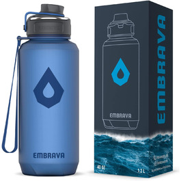 Пляшка для води Embrava 1.2 л з широким носиком, не протікає, тритан без BPA/BPS, для спорту, фітнесу, з ручкою для перенесення