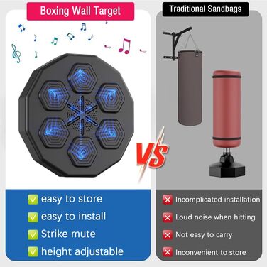 Музичний Bluetooth боксерський автомат, музична електронна коробка, декомпресія для дітей і дорослих, прискорює реакцію рук-очей і координацію Black-A