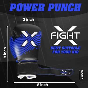 Дитячі боксерські рукавички FightX Junior 170 г, сині, PU, для тренувань та спарингів, для хлопчиків і дівчаток, MMA